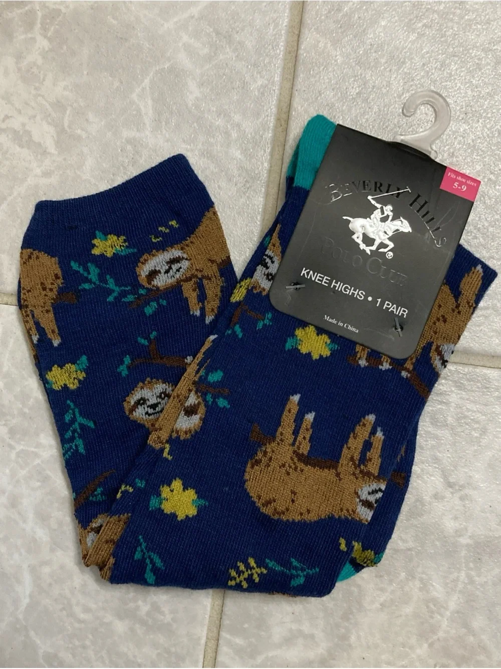 New with Tags Beverly Hills Polo Club Knee High SLOTH Socks Size 5-9